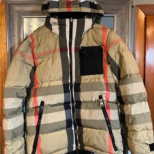 Burberry Beige and Black Check Puffer Jacket reversible